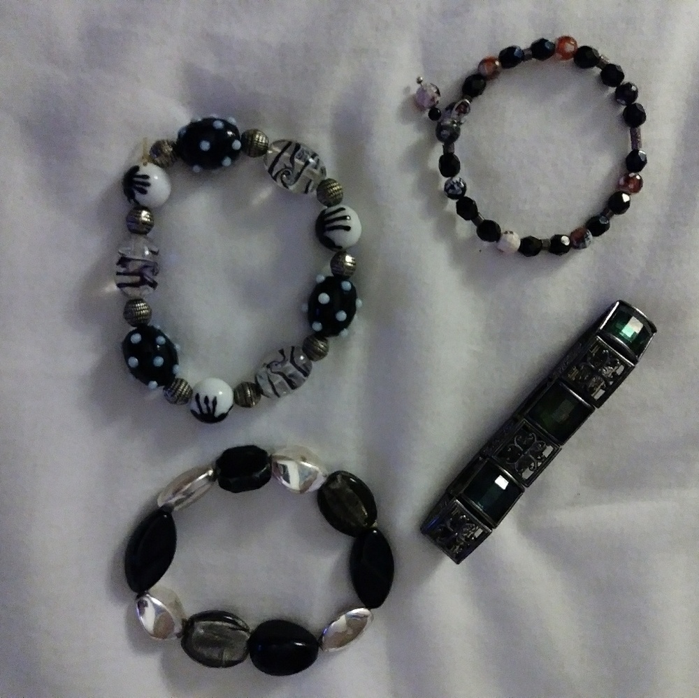 Lot of 4 Black beaded Bracelets